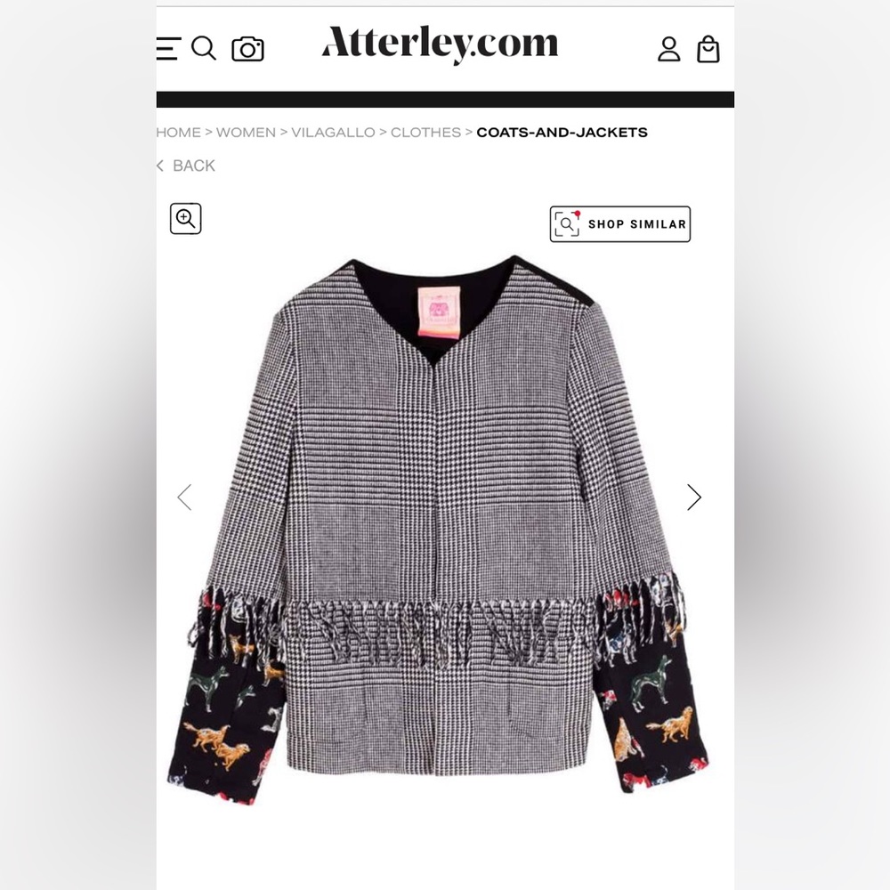 Vilagallo Chantal Jacket-poggy  dog‎ . NWOT . Retail 252